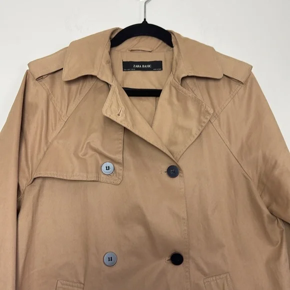 ZARA Basic Camel Color Trench Coat with Buttons down the Back Size Small - Picture 2 of 9